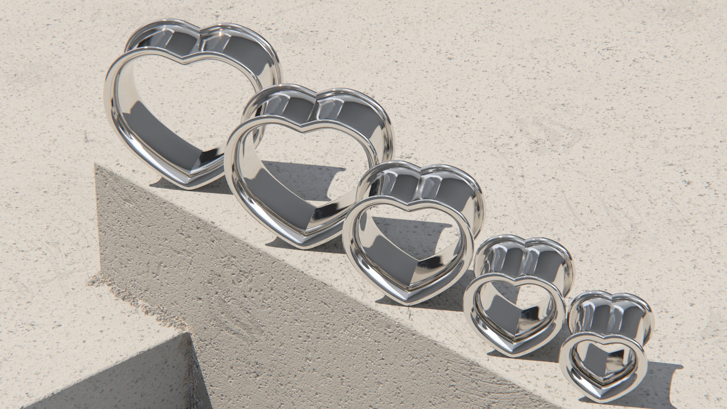 Double Flare Heart Shaped Ear Tunnels - Sterling Silver