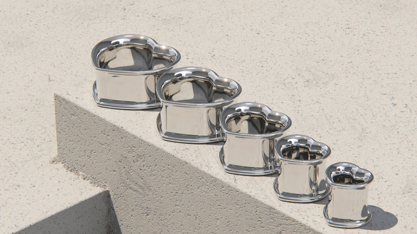 Double Flare Heart Shaped Ear Tunnels - Sterling Silver