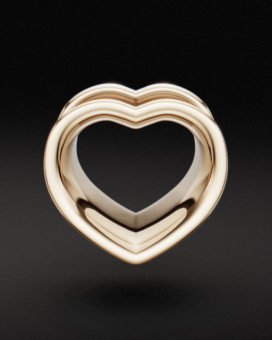 DOUBLE FLARE HEART SHAPED EAR TUNNELS - 9ct & 14ct Gold