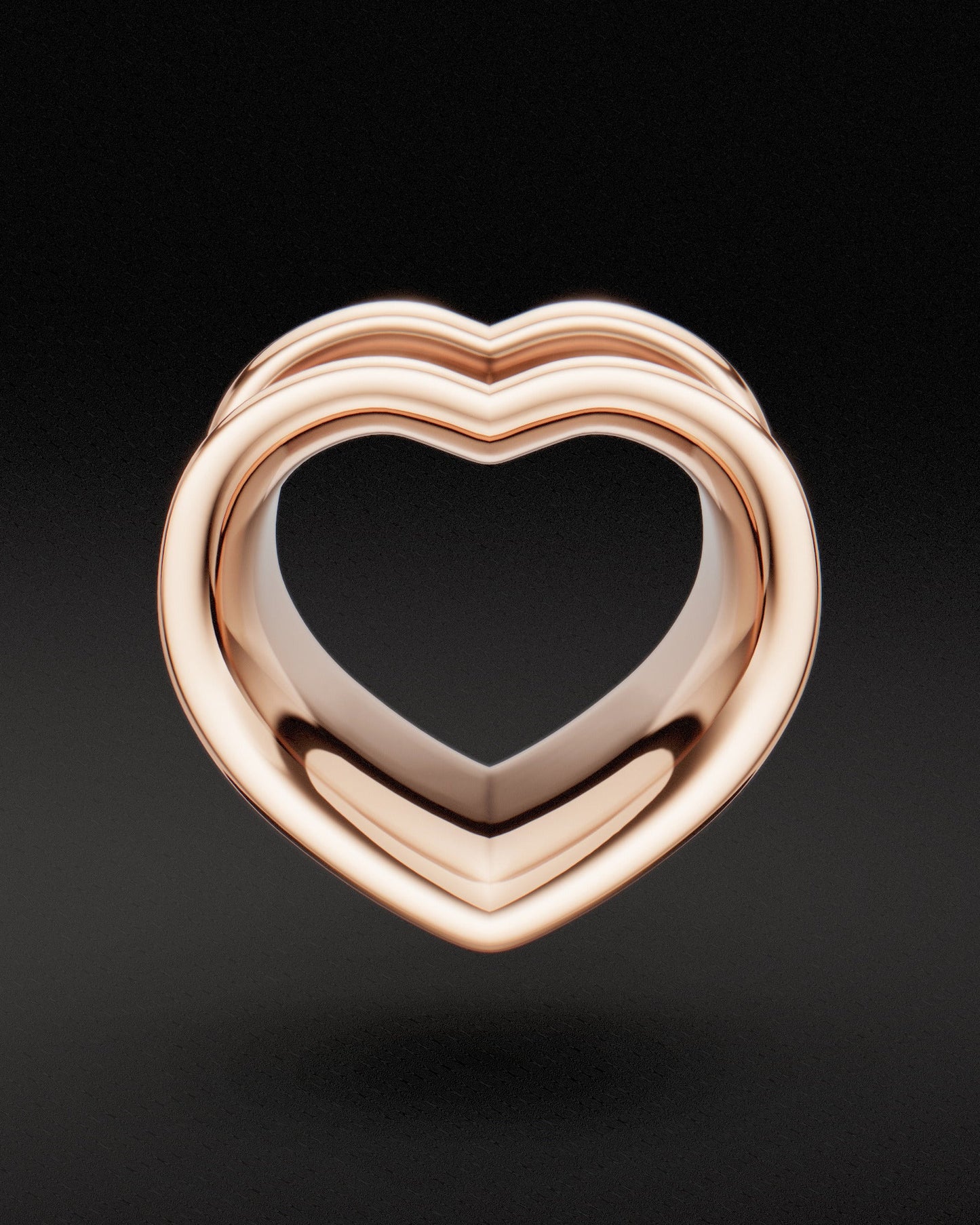 DOUBLE FLARE HEART SHAPED EAR TUNNELS - 9ct & 14ct Rose Gold