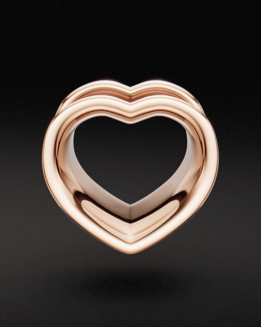 DOUBLE FLARE HEART SHAPED EAR TUNNELS - 9ct & 14ct Rose Gold