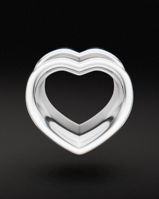 DOUBLE FLARE HEART SHAPED EAR TUNNELS - Sterling Silver