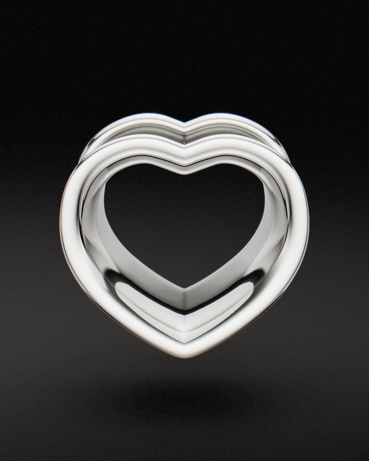 DOUBLE FLARE HEART SHAPED EAR TUNNELS - 9ct & 14ct White Gold