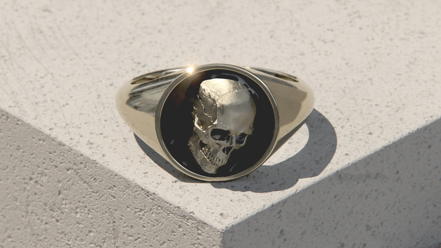The Void - Anillo tipo sello Memento Mori - Oro blanco de 9 quilates