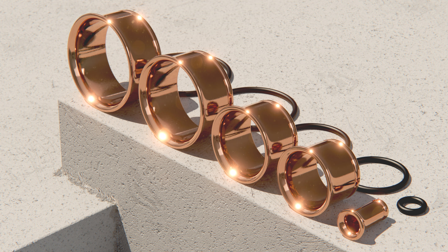 Single Flare Ear Tunnels with O-Ring - 9ct & 14ct Rose Gold
