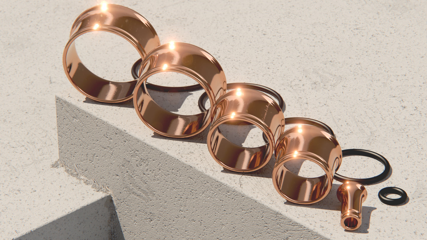 Single Flare Ear Tunnels with O-Ring - 9ct & 14ct Rose Gold