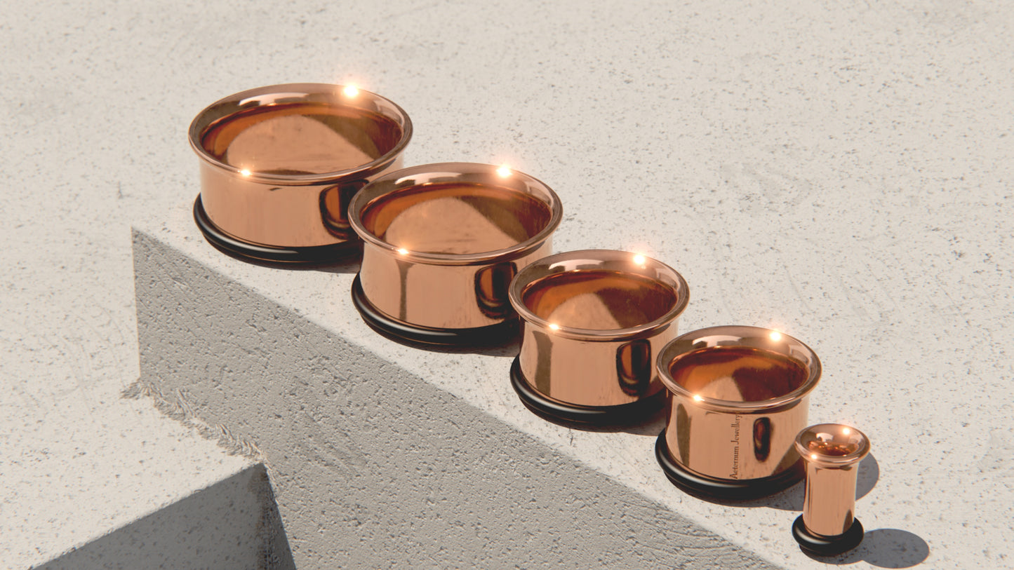 Single Flare Ear Tunnels with O-Ring - 9ct & 14ct Rose Gold