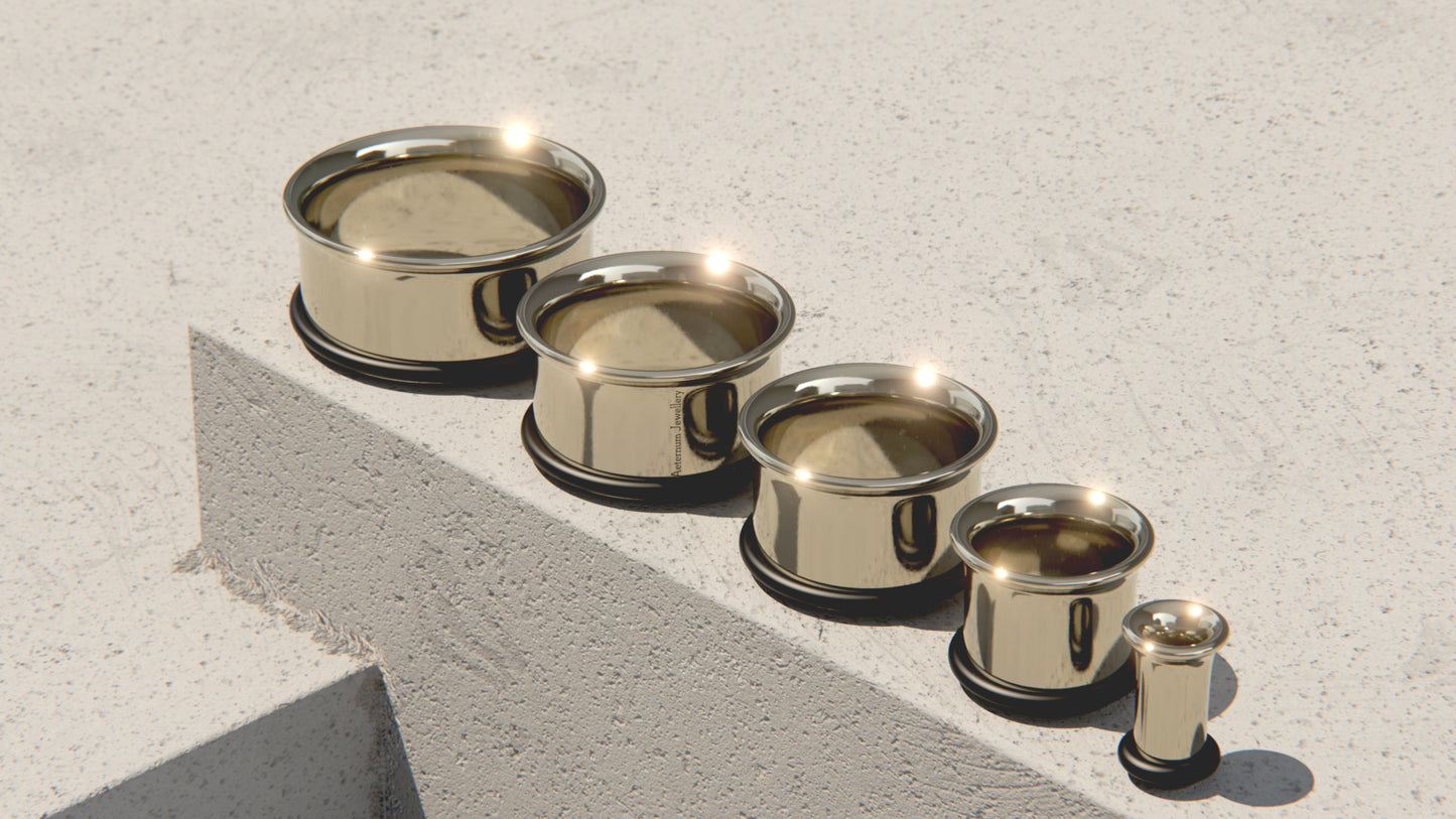 Single Flare Ear Tunnels with O-Ring - 9ct & 14ct White Gold