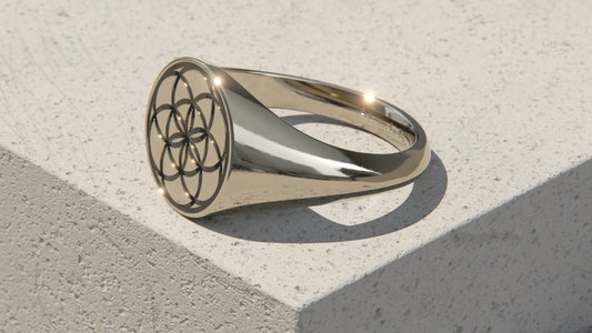 Seed of Life Signet Ring - 9ct & 14ct White gold