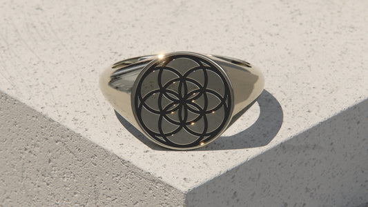 Seed of Life Signet Ring - 9ct & 14ct White gold