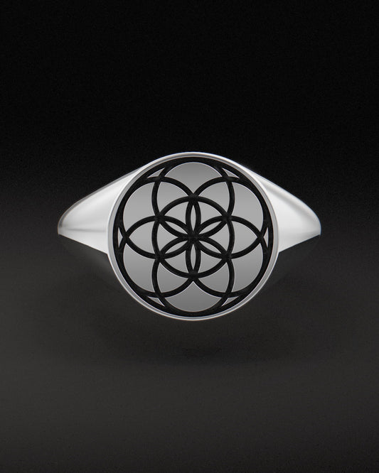 SEED OF LIFE SIGNET RING - Sterling Silver