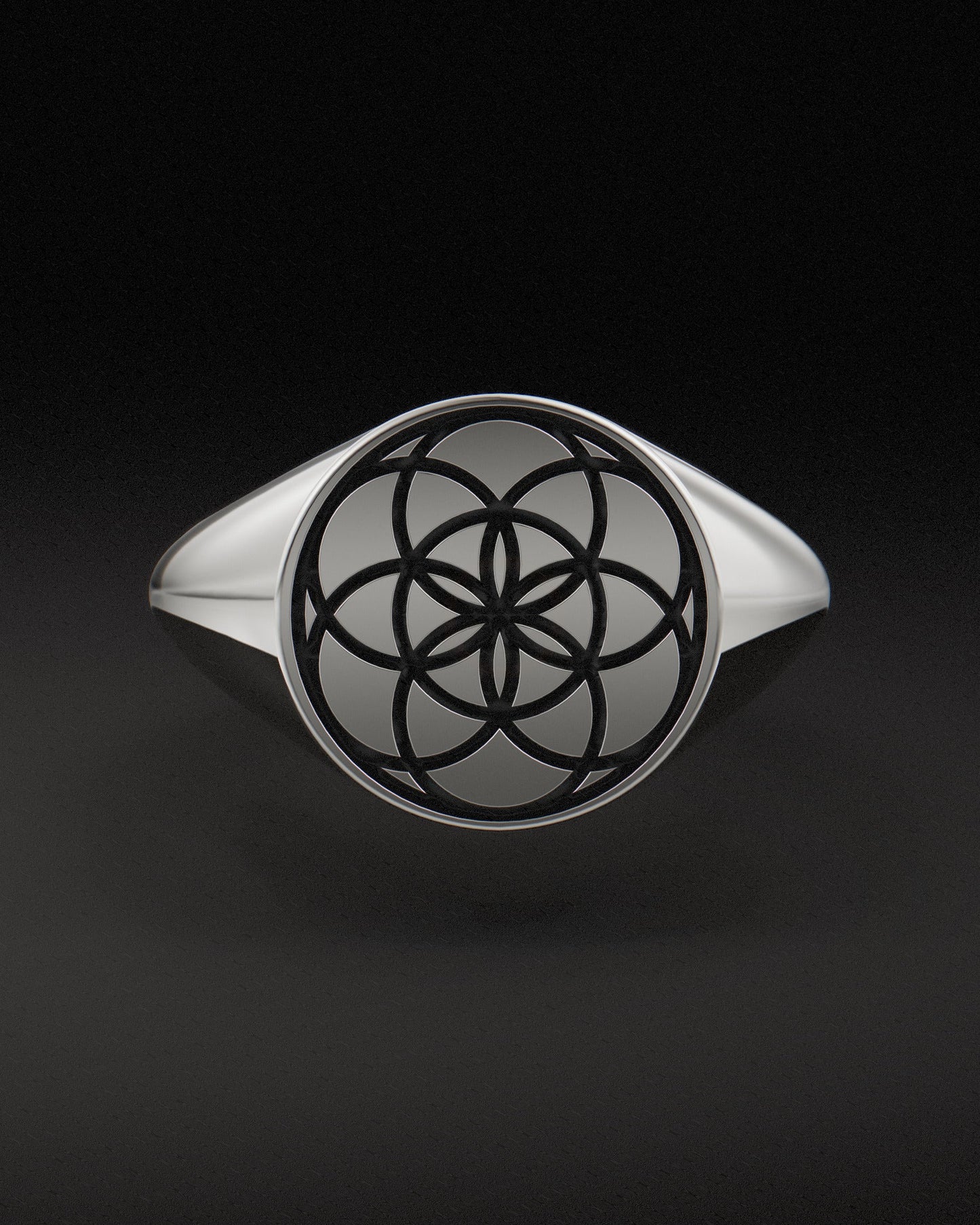 SEED OF LIFE SIGNET RING - 9ct & 14ct White gold