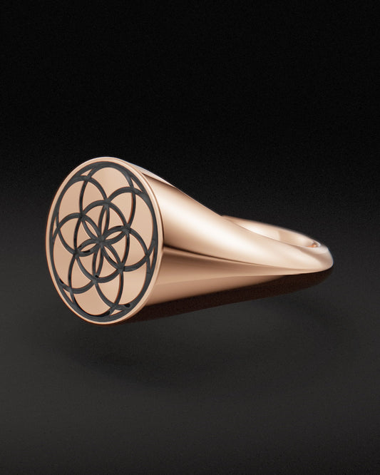 SEED OF LIFE SIGNET RING - 9ct & 14ct Rose gold
