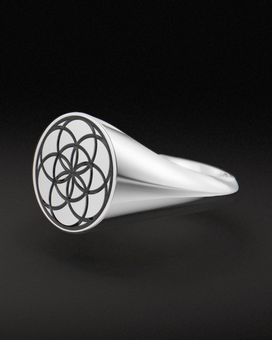 SEED OF LIFE SIGNET RING - Sterling Silver