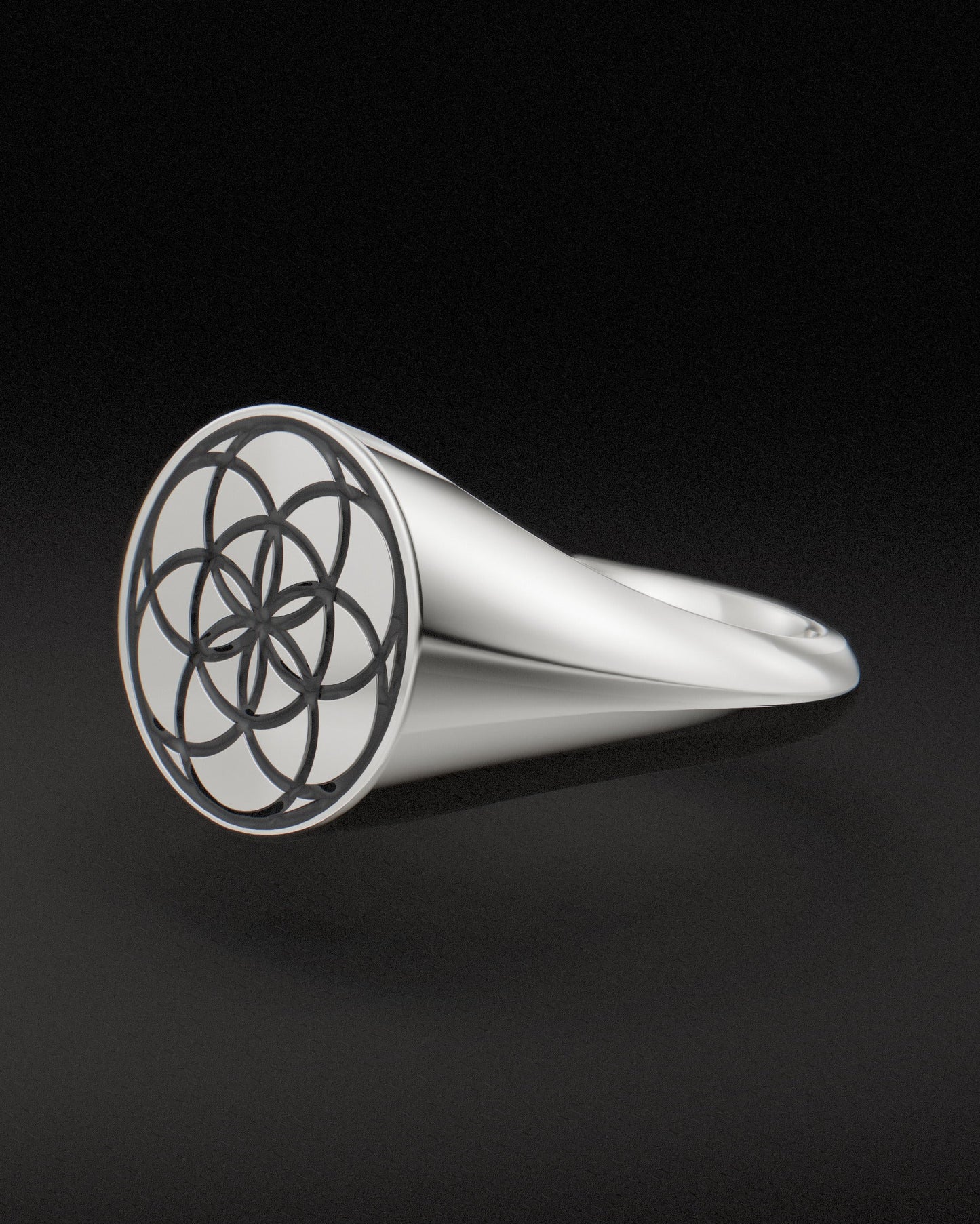 SEED OF LIFE SIGNET RING - 9ct & 14ct White gold