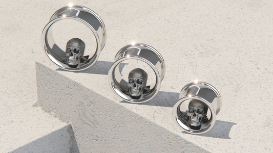 Memento Mori Ear Tunnels - Sterling Silver