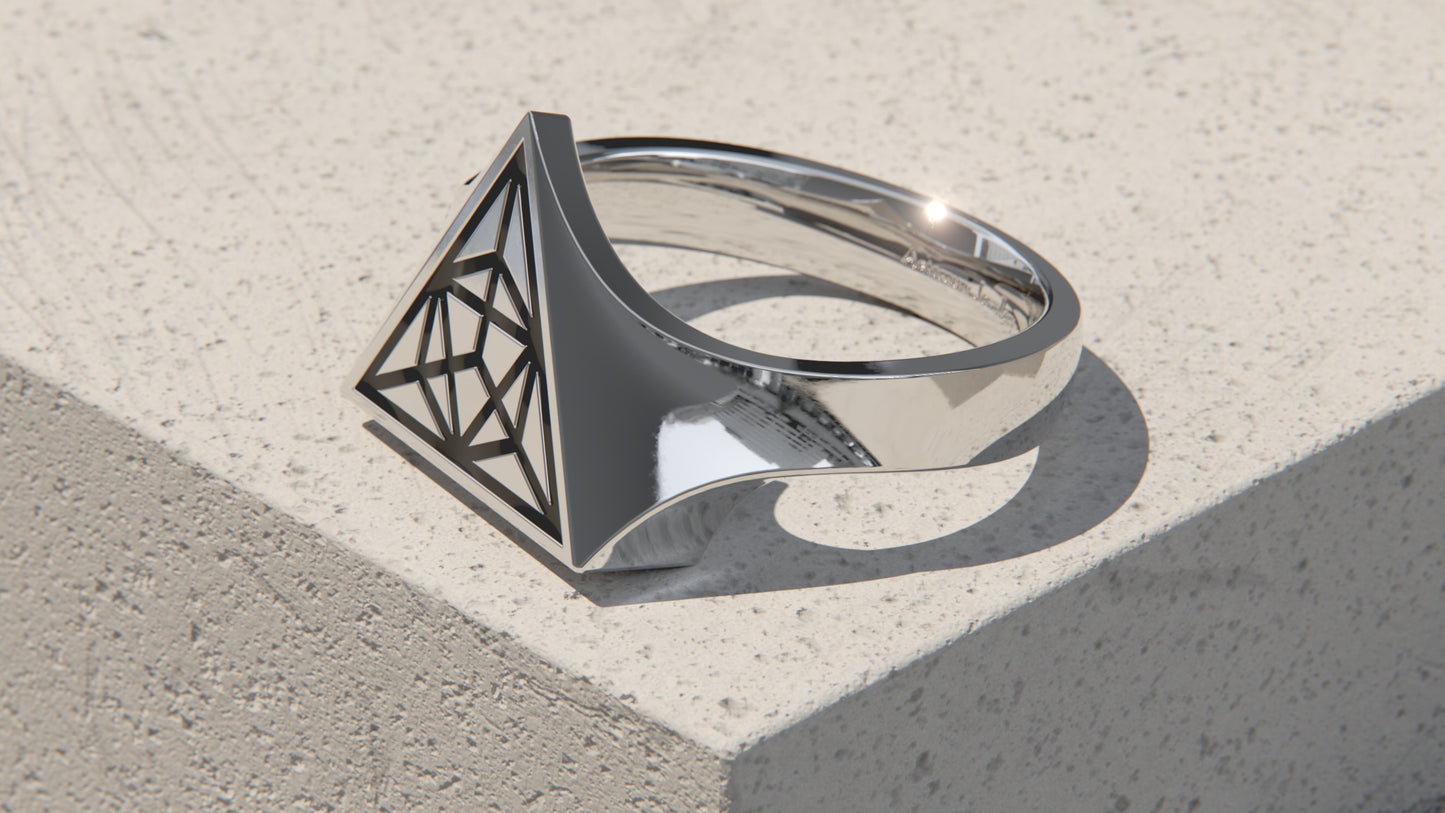 Tetrahedron Signet Ring - Sterling Silver