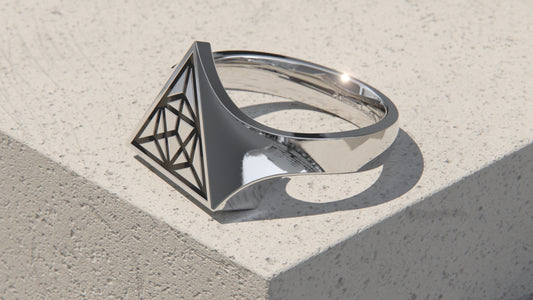 Tetrahedron Signet Ring - Sterling Silver