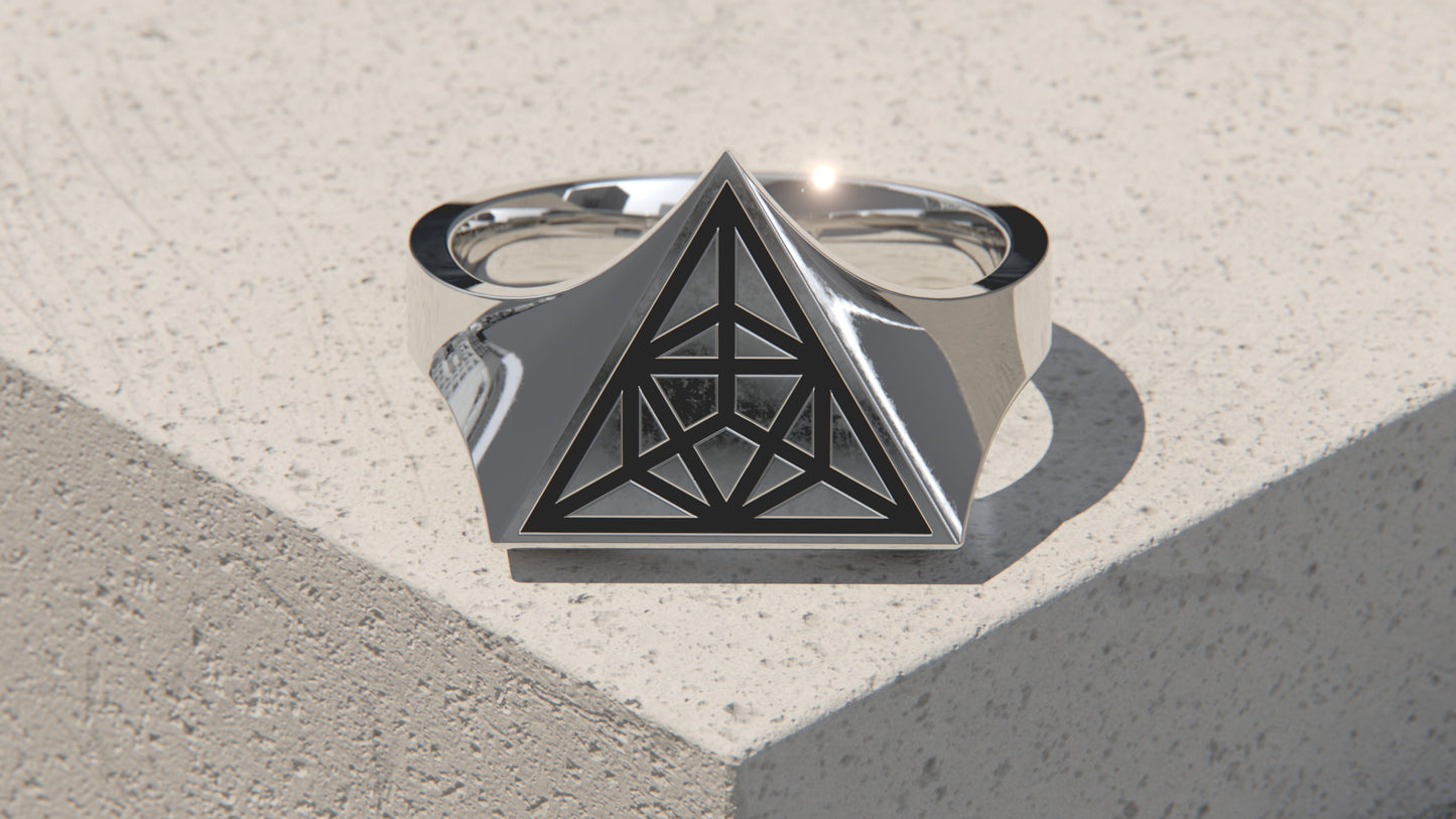 Tetrahedron Signet Ring - Sterling Silver